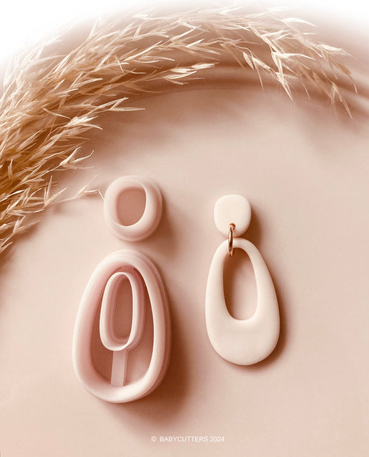 Abstract Oval Shape with long Oval Hole Polymer Clay Jewellery Cutter 40mm height- 2 Cutter Set