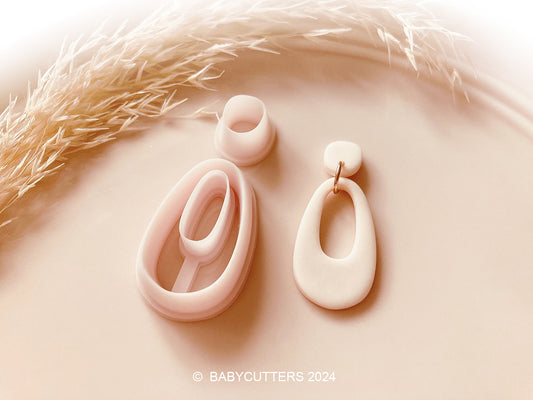 Abstract Oval Shape with long Oval Hole Polymer Clay Jewellery Cutter 40mm height- 2 Cutter Set