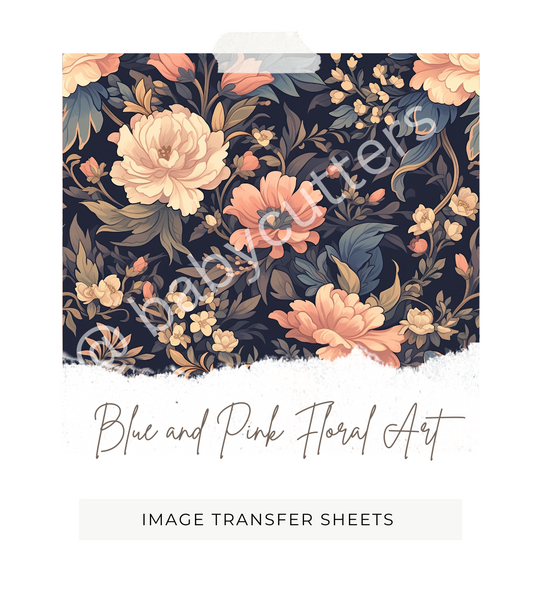 Blue and Pink Floral Art - Image Transfer Paper