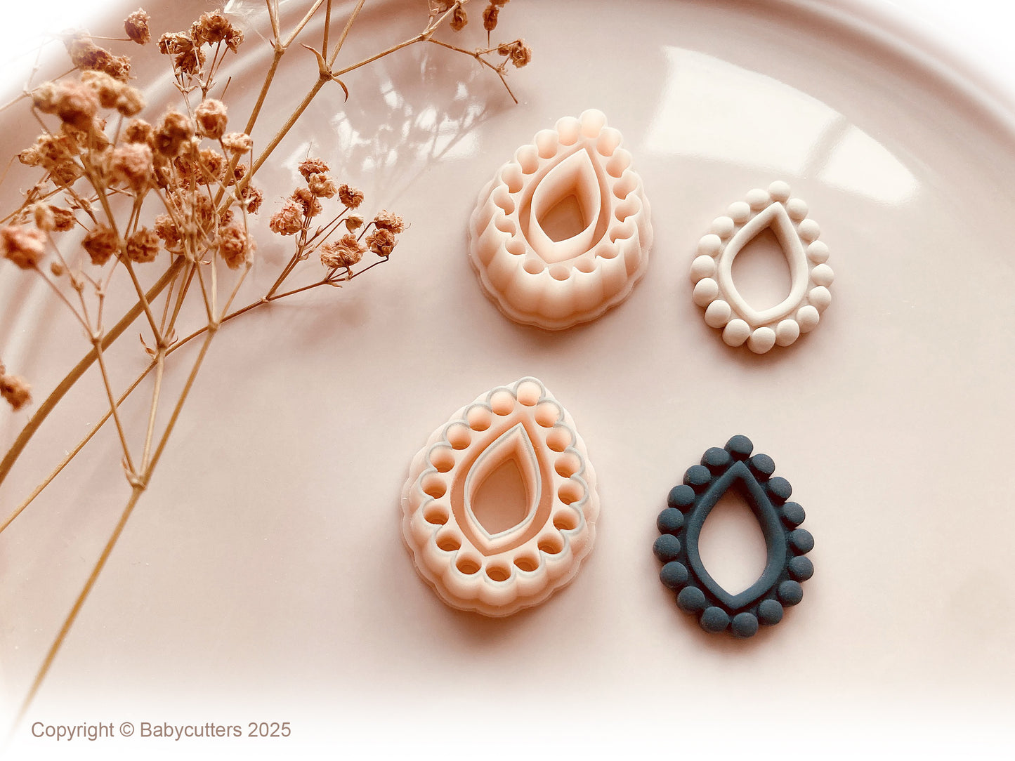 Rounded Circle Pattern Teardrop Boho Cutter Shape with Hole - Polymer Clay Cutter Tools