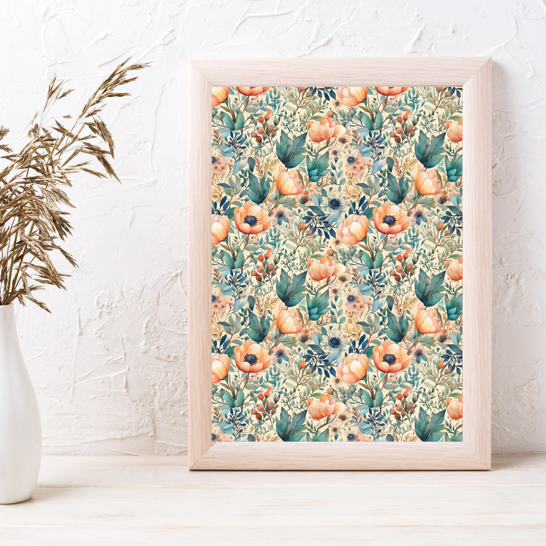 Green and Orange Floral Bloom - Image Transfer Paper