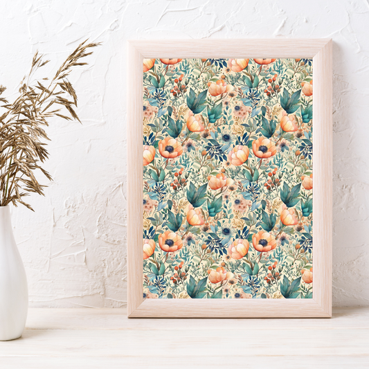 Green and Orange Floral Bloom -  Image Transfer Paper