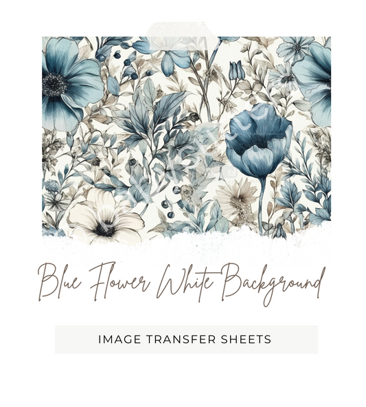 Blue Flowers White Background - Image Transfer Paper