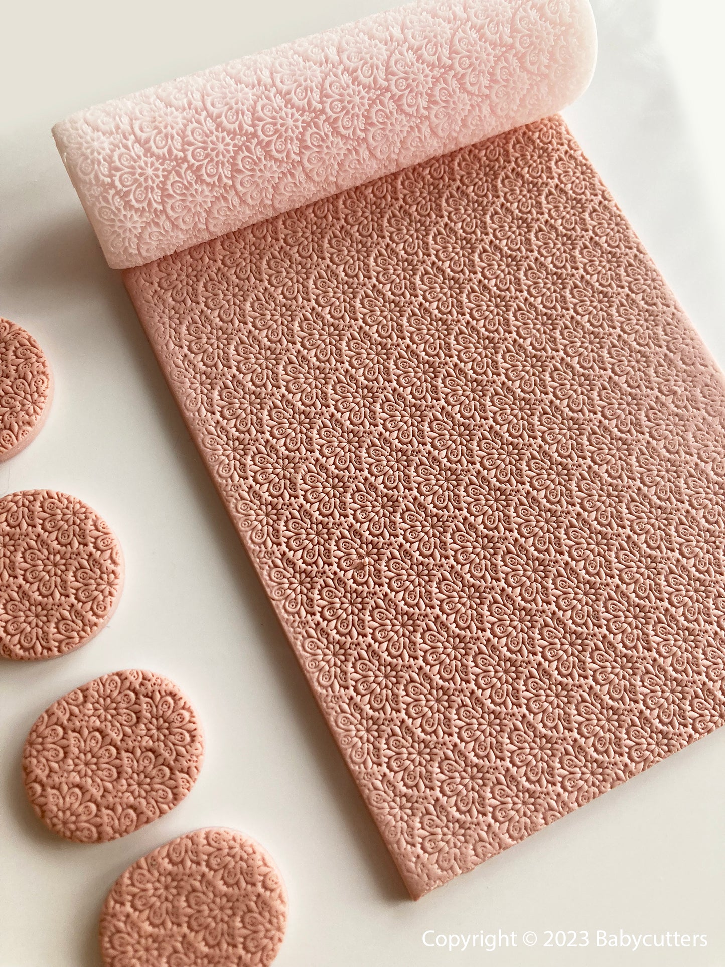 Floral Repeated Pattern Roller - Texture Roller Polymer Clay Stamps - Polymer Clay Tools 70mm Long - Small Roller - Debossed