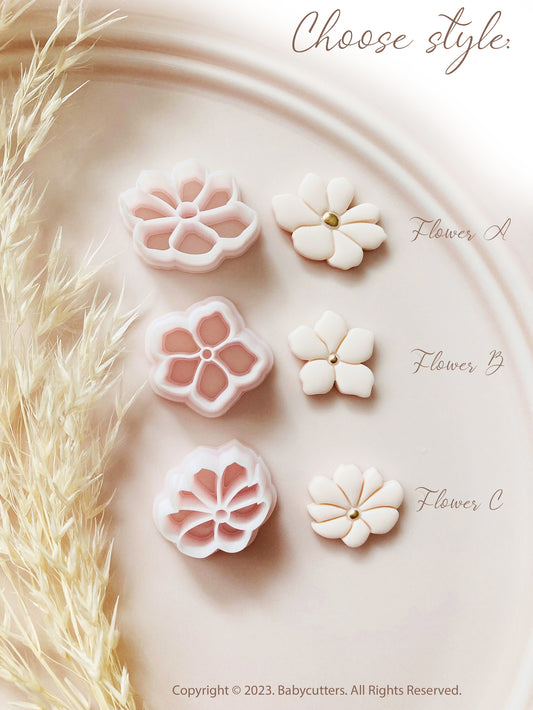 3 Small Little Flower Shape & Flower Line Roller Polymer Clay Cutter