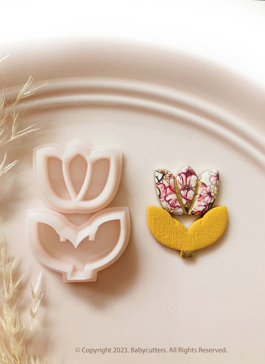 Tulip Flower and Leaf Set Embossed Spring Polymer Clay Cutter