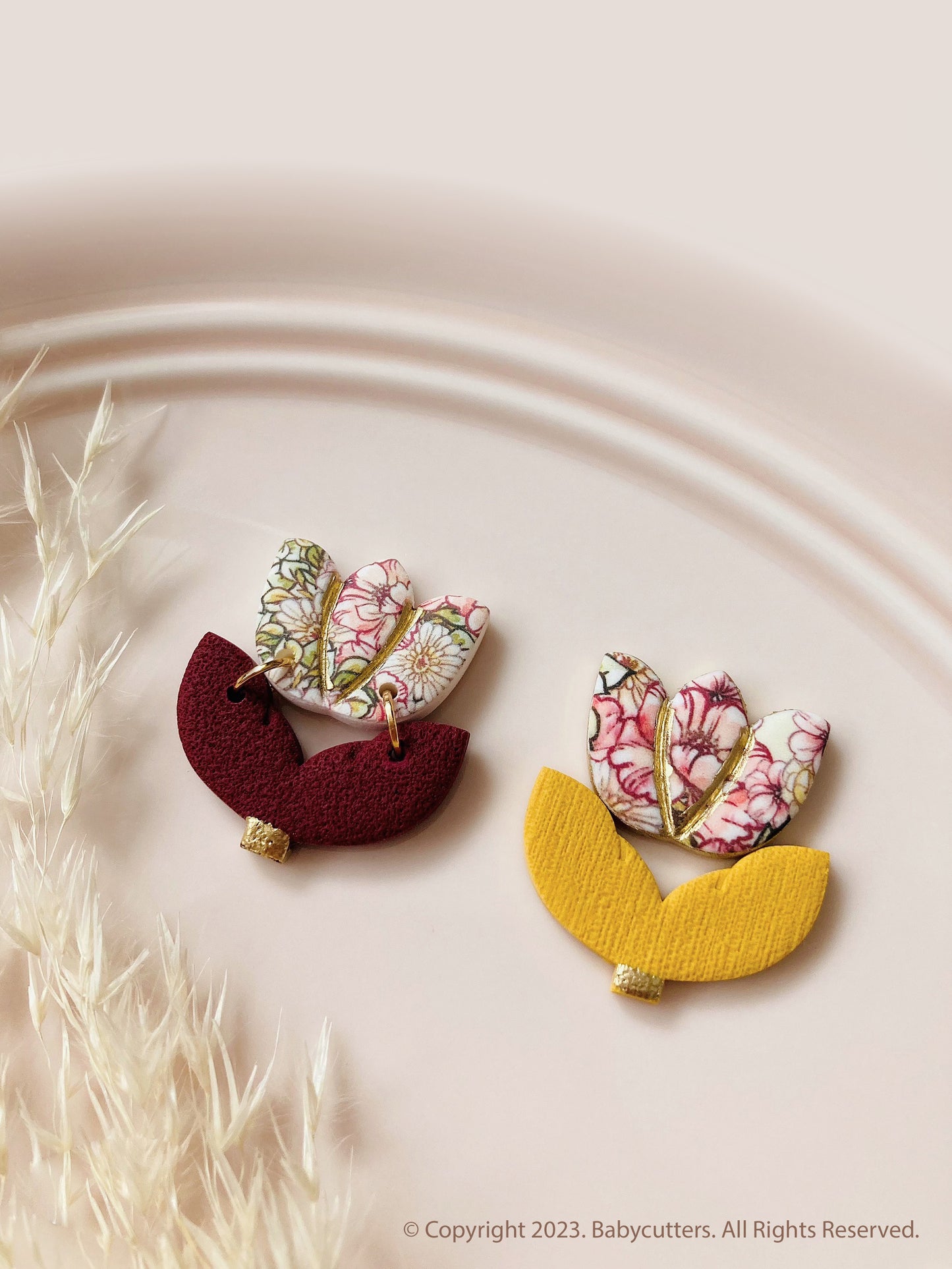 Tulip Flower and Leaf Set Embossed Spring Polymer Clay Cutter