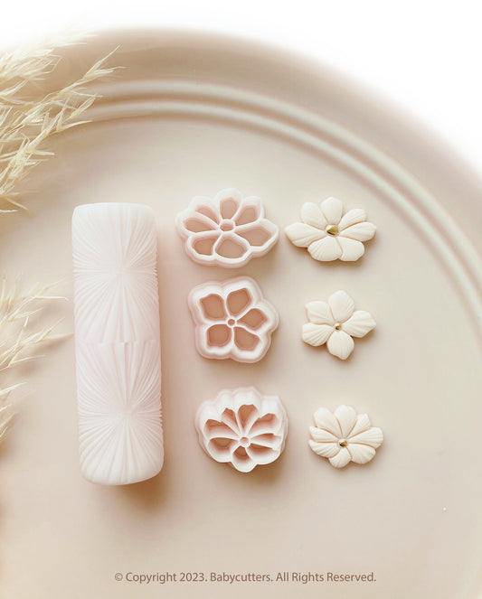 3 Small Little Flower Shape & Flower Line Roller Polymer Clay Cutter