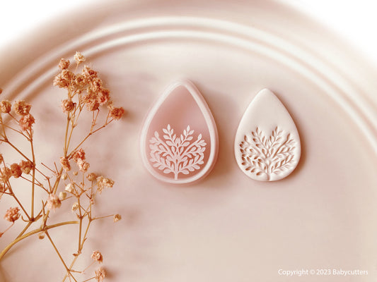 Winter Autumn Tree Teardrop Shape Polymer Clay Cutter - Polymer Clay Tools - Embossed