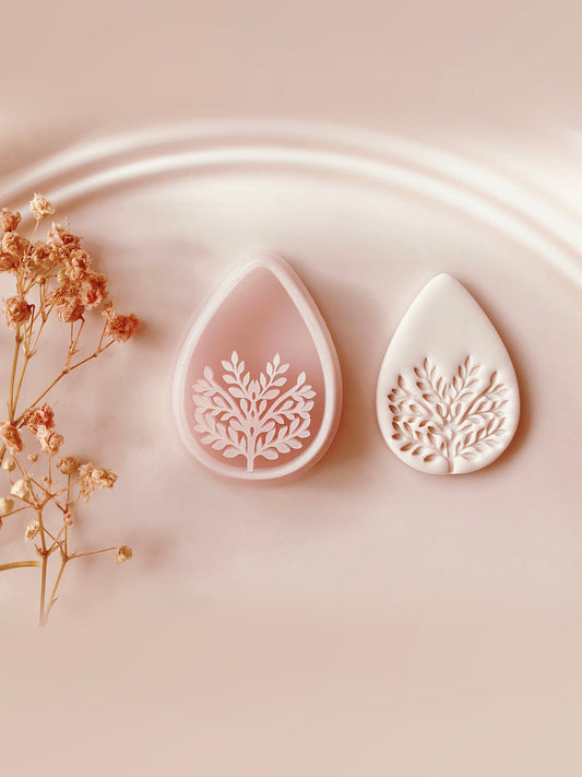 Winter Autumn Tree Teardrop Shape Polymer Clay Cutter - Polymer Clay Tools - Embossed