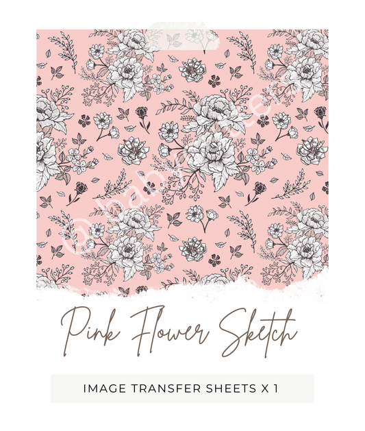 Pink Flower Sketch Pattern - Image Transfer Paper
