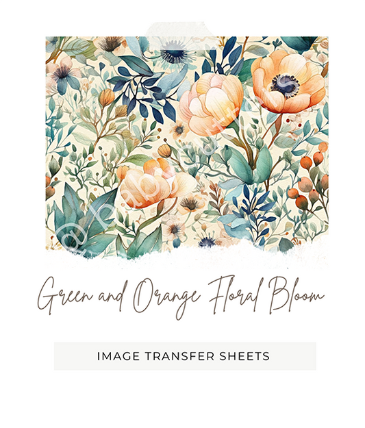 Green and Orange Floral Bloom -  Image Transfer Paper