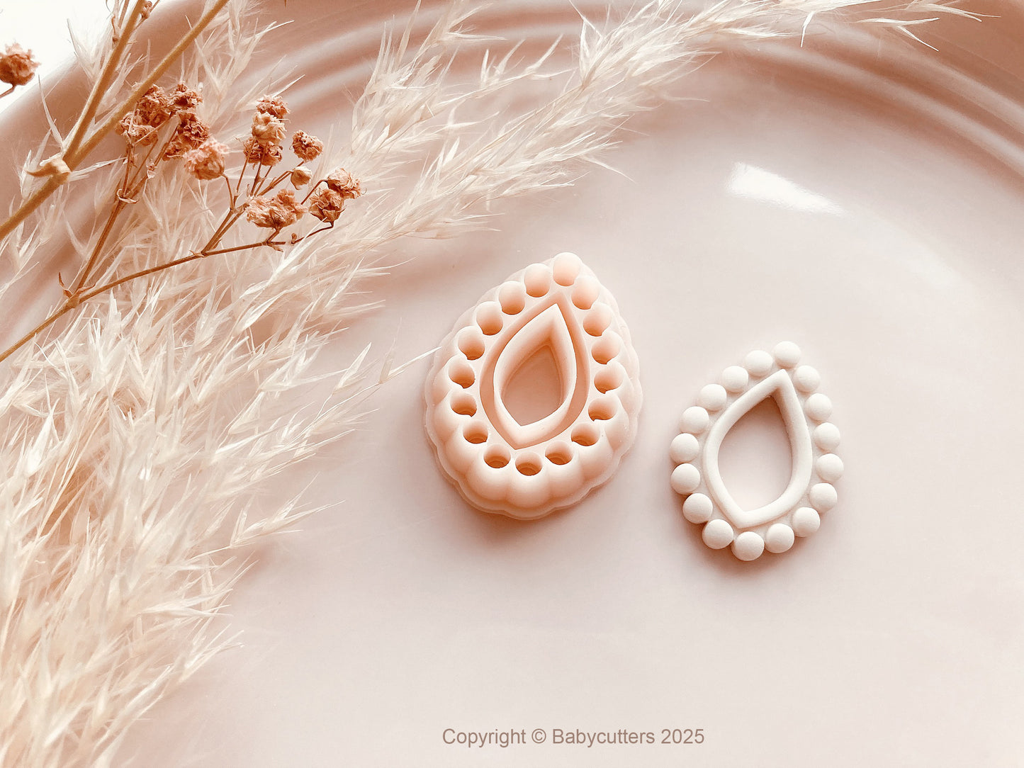 Rounded Circle Pattern Teardrop Boho Cutter Shape with Hole - Polymer Clay Cutter Tools