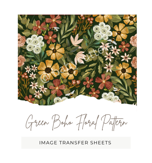 Green Boho Floral Pattern - Image Transfer Paper