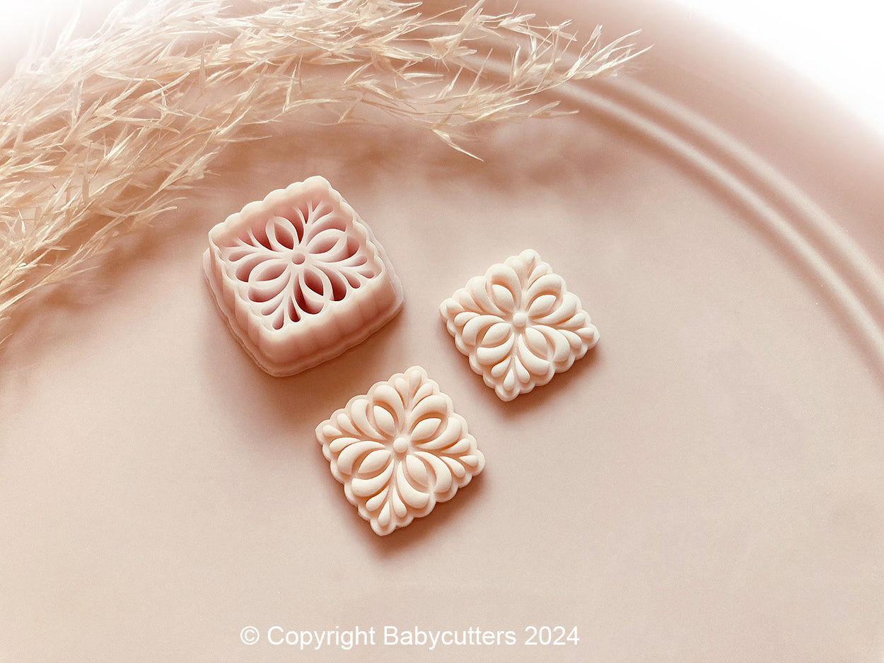 Embossed Flower Square Pattern Shape Polymer Clay Jewellery Cutter