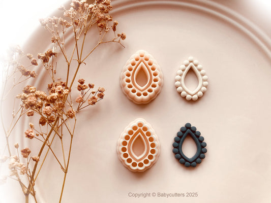Rounded Circle Pattern Teardrop Boho Cutter Shape with Hole - Polymer Clay Cutter Tools