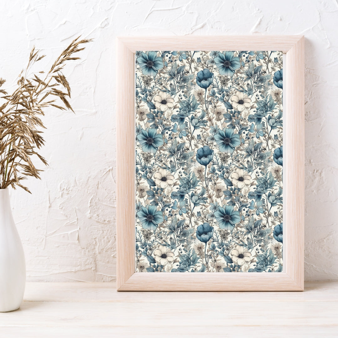 Blue Flowers White Background - Image Transfer Paper