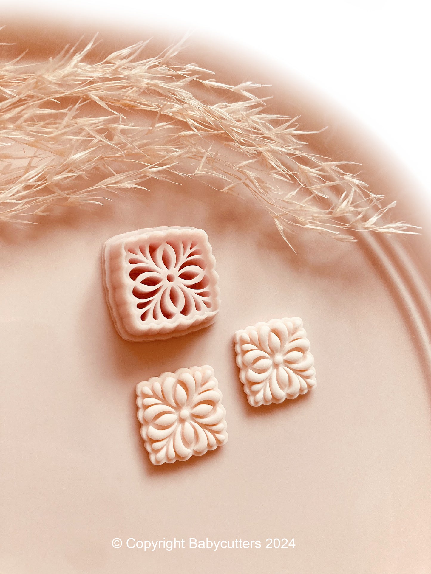 Embossed Flower Square Pattern Shape Polymer Clay Jewellery Cutter