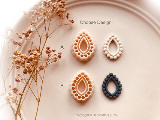 Rounded Circle Pattern Teardrop Boho Cutter Shape with Hole - Polymer Clay Cutter Tools