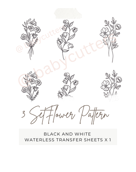 Black and White Waterless Image Transfer Paper / 3 Set Flower Pattern