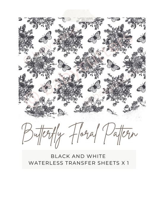 Black and White Waterless Image Transfer Paper / Butterfly Floral Pattern