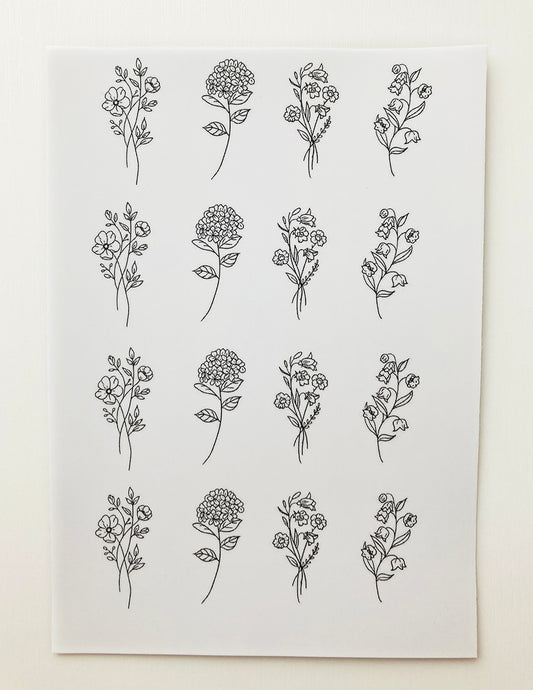 Black and White Waterless Image Transfer Paper / 3 Set Flower Pattern